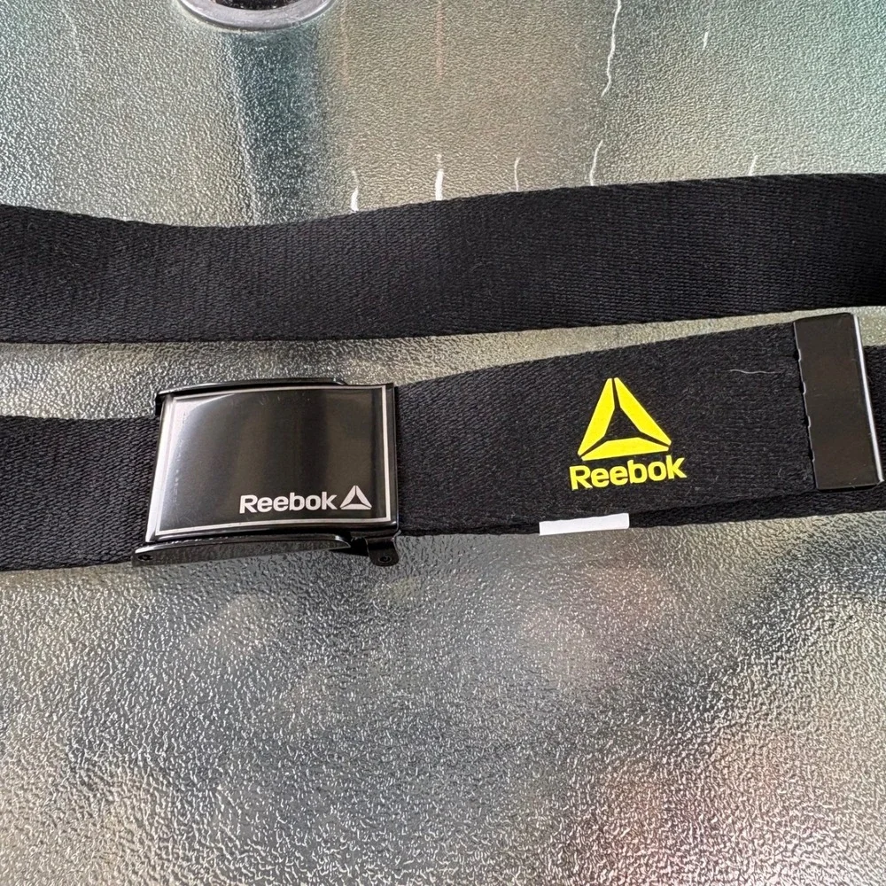 Reebok Mens Web Belt Black Metal Plaque Buckle Adjustable Woven Strap RBH9500 M